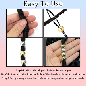 Guide en trois étapes montrant comment fixer des perles en alliage dans des tresses