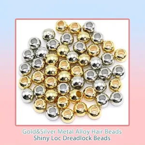 Perles à cheveux en alliage or et argent pour dreadlocks et coiffures DIY créatives