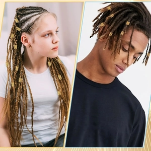 280pcs gold dreadlock accessories and hair rings set shown on braided hairstyles