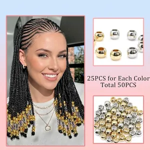 Lot de 50 perles dorées et argentées pour tresses et accessoires cheveux DIY