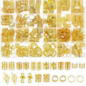 Alloy Metal Dreadlock Hair Accessories Gold Silver Braid Rings Cuffs Leaf Pendants Spiral Hair Jewelry For Women Styling