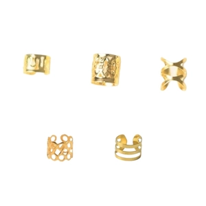 Golden hollow dreadlock rings and hair jewelry rings with various textured patterns