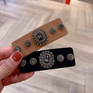 Vintage French Velvet Rectangle Hair Clip For Women Elegant Rhinestone Geometric BB Clip Hairpin Hair Accessories Gift