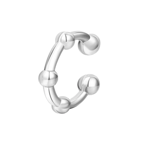 Minimalist silver C-shaped ear cuff with five polished beads for non-pierced ears