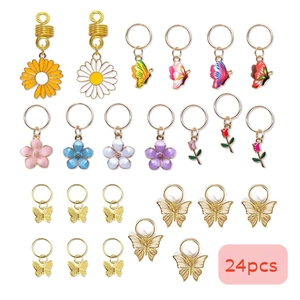 Lot de 24 breloques fleurs et papillons pour tresses et accessoires de coiffure