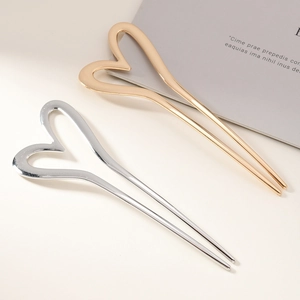 Forcine per capelli a U in metallo oro e argento con elegante design a cuore