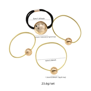 Ensemble d'élastiques à cheveux dorés avec de grandes et petites perles métalliques
