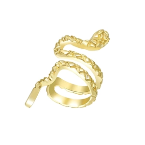 Macro shot of three-layer gold snake ring with realistic scale texture and spiral design