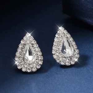 Eleganti Orecchini a Lobo in Lega a Goccia d'Acqua per Donna Strass Lucidi Forma di Pera Placcati Oro Argento Gioielli Regalo