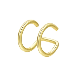 Macro detail of minimalist gold-plated double-layer ear cuff without piercings