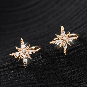 Boucles d'Oreilles Clips Étoile en Cuivre Avec Strass Minimalistes Pour Femmes Sans Perçage Faux Anneau de Nez en U Bijoux Cadeau