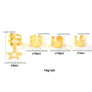 35-piece gold star and moon hair rings set with charms for braids and dreadlocks