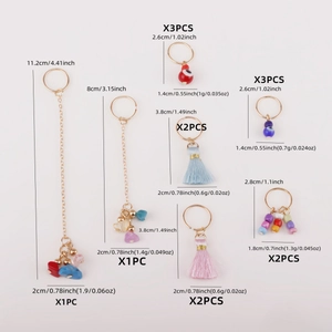 Set of 14 colorful chain hair rings with charms and tassels for braided hair styles