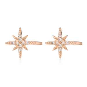 Détail des clips d'oreilles étoile du Nord en or rose avec zircons sur fond blanc