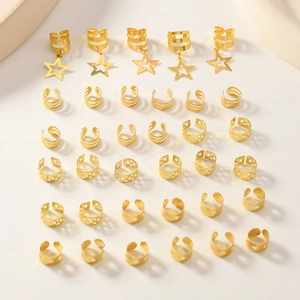 35-piece gold hair rings set with star and moon charms for braids and dreadlocks jewelry
