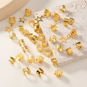 35pcs gold star and moon dreadlock hair rings set with charms for braids and styling