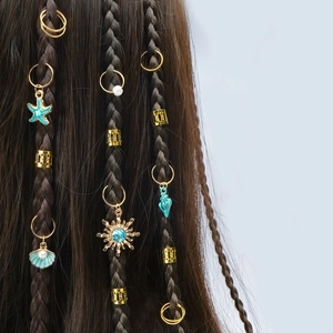 Bohemian Dreadlock Hair Accessories Starfish Shell Conch Sun Charms Gold Silver Metal Rings Summer Music Festival Party Hair Jewelry