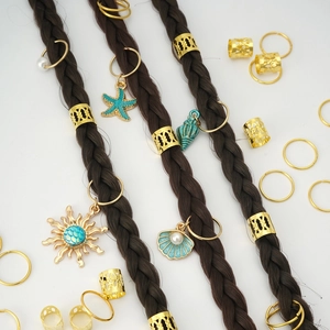 45-piece gold starfish and shell dreadlock accessories set for summer hair styling