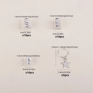 35pcs silver alloy dreadlock accessories with star charms and vintage hollow patterns