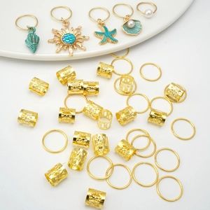 45pcs gold dreadlock jewelry set with baroque starfish and ocean shell pendants
