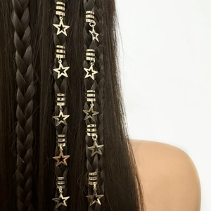 Hollow Star Iron Hair Braid Rings Star Pendant Dreadlock Jewelry Accessories For Women Boho Festival Style Metal Hair Clips