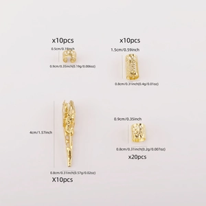 50-piece set of gold hollow metal hair rings for braids with tubes and butterfly charms