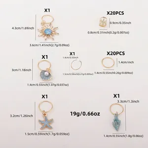 45pcs golden Baroque starfish and sun hair jewelry set for dreadlocks and festival braids
