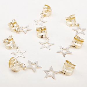 Set of ten golden hollow star pendant hair rings for DIY braids and hair accessories
