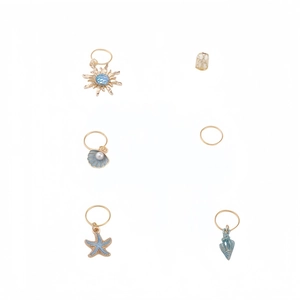 45pcs Ocean Themed Hair Rings with Starfish Shell and Sun Pendants for Braids