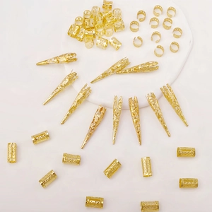 50pcs gold hollow metal hair rings and fingernail claw jewelry for dreadlock styling