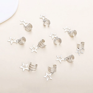 Set of 10 silver hollow star hair rings for DIY dreadlock styling and braid accessories