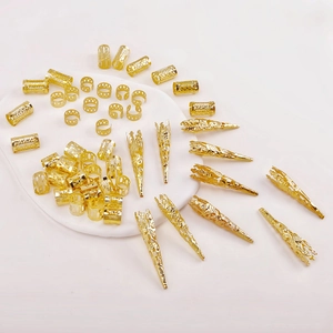 50-piece set of gold hollow metal hair rings for dreadlocks with vintage patterns