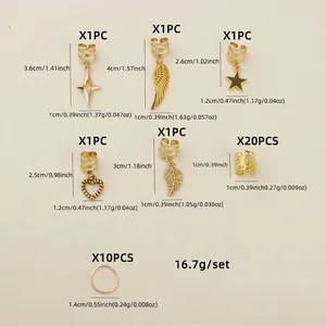 35-piece gold alloy braid hair rings set featuring stars wings and hearts charms