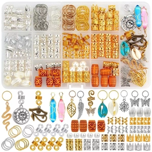 Bohemian Dreadlock Hair Accessories Set Metal Hair Rings Pendants Eye of Horus Shell Butterfly Crystal Charms For Women Braids
