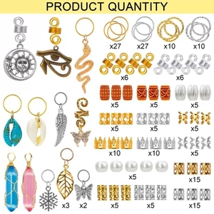 200-piece dreadlock hair accessories set with crystal charms, beads, and metal rings