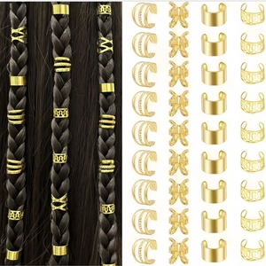 African Dreadlock Hair Rings Adjustable Alloy Metal Cuffs Hollow Out Hair Braiding Decoration Accessories For Women Golden