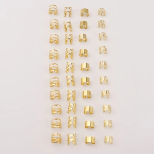 Set of 40 gold plated adjustable C-shaped hair rings and hollow cuffs for braids