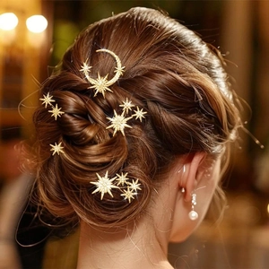 Star And Moon Rhinestone Hair Pins Set Gold Silver Alloy Starry Sky Hair Sticks For Wedding Bridal Women Hair Jewelry