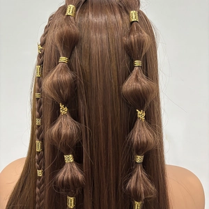 Gold Iron Hollow Hair Braid Rings DIY Jewelry Totem Greek Key Pattern Hair Jewelry For Braids Dreadlock Decor