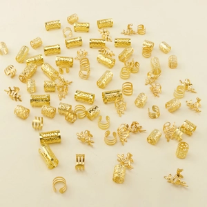 80-piece gold hair jewelry set featuring hollow rings and leaf pendants for braids