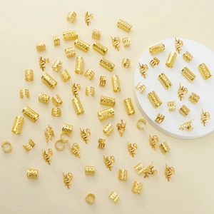 80pcs gold hollow dreadlock beads and metal rings hair jewelry set for DIY braiding