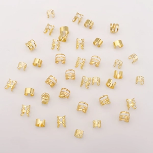40pcs gold adjustable C-shaped hair rings with hollow designs for braids and locs