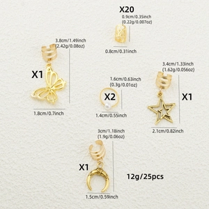 Set de 25 bijoux de cheveux dorés avec perles et breloques papillon pour tresses