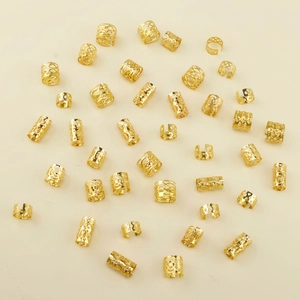 Golden hollow dreadlock hair rings with geometric patterns for DIY braiding accessories