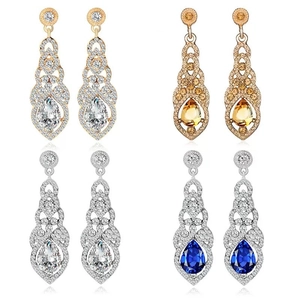 Vintage Floral Hollow Drop Earrings Rhinestone Exaggerated Teardrop Dangle Earrings For Women Luxury Banquet Party Jewelry