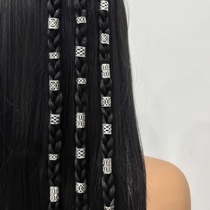 40pcs silver hollow metal hair rings for braids with vintage geometric patterns
