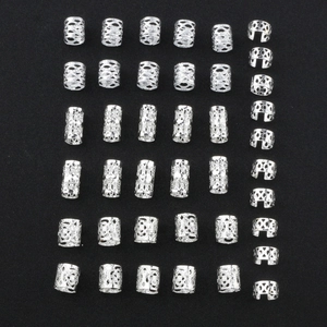 Set of 40 silver hollow hair rings for braids and DIY dreadlock jewelry accessories
