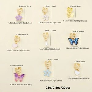 20pcs gold alloy charm set with butterfly and heart pendants for DIY hair accessories