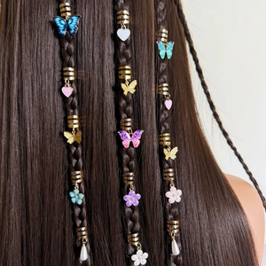 Vintage Alloy Enamel Butterfly Heart Flower Faux Artificial Pearl Braid Rings Gold Hair Jewelry Clips For Women DIY Accessories