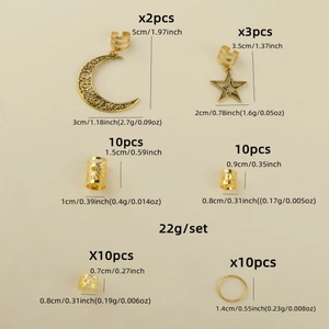 Set de 45 accessoires pour dreadlocks en alliage doré avec pendentifs soleil et lune